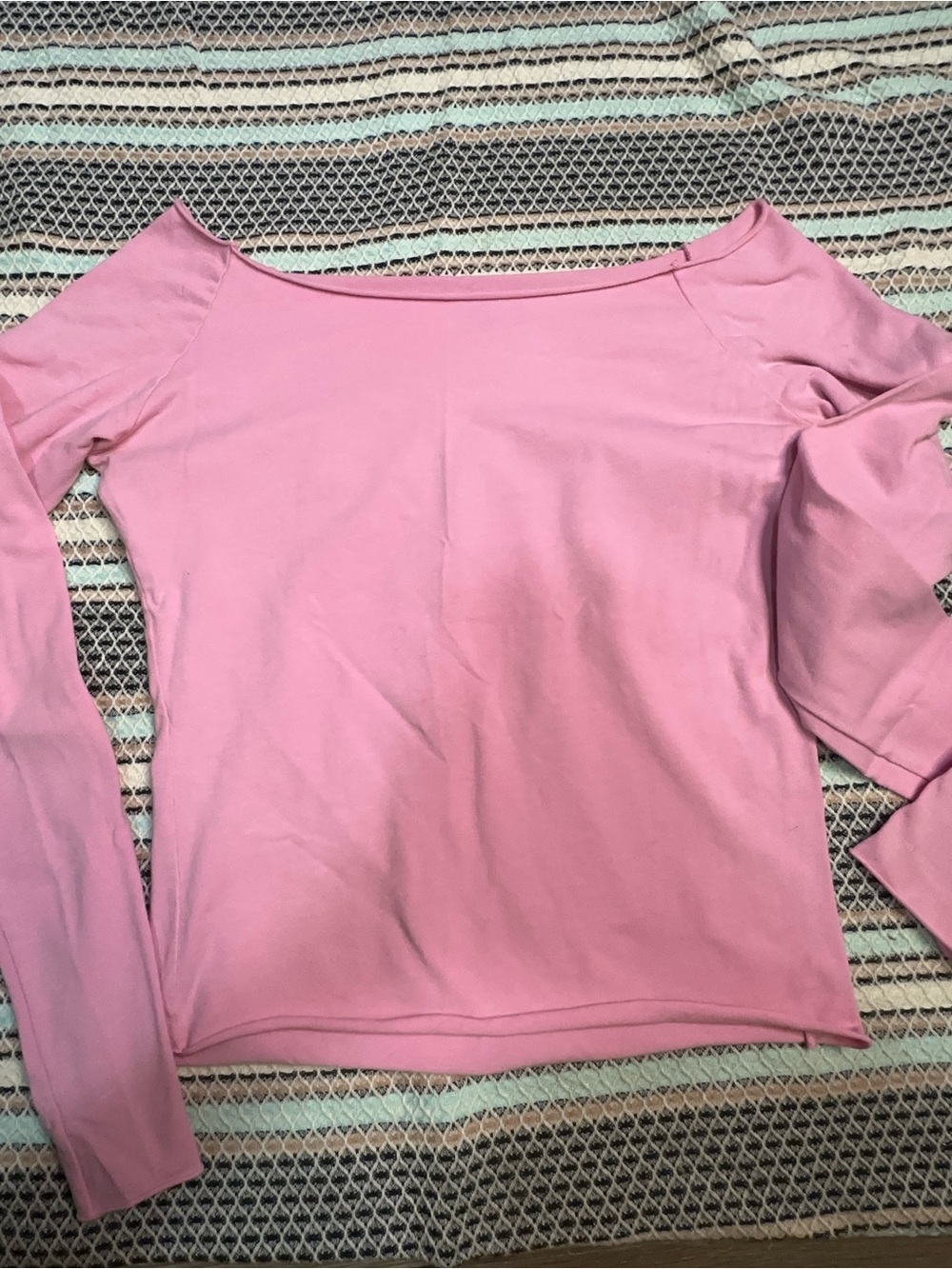 Brandy Melville Light Pink Boatneck Long Sleeve Top
